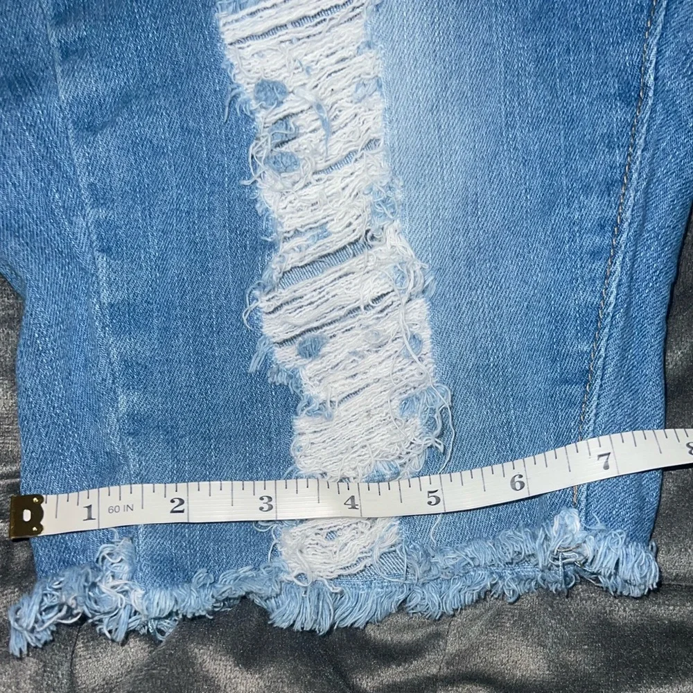 Cover Girl Distressed Denim Bermuda Jean Shorts High Waist Stretch Sz 11/12 EUC